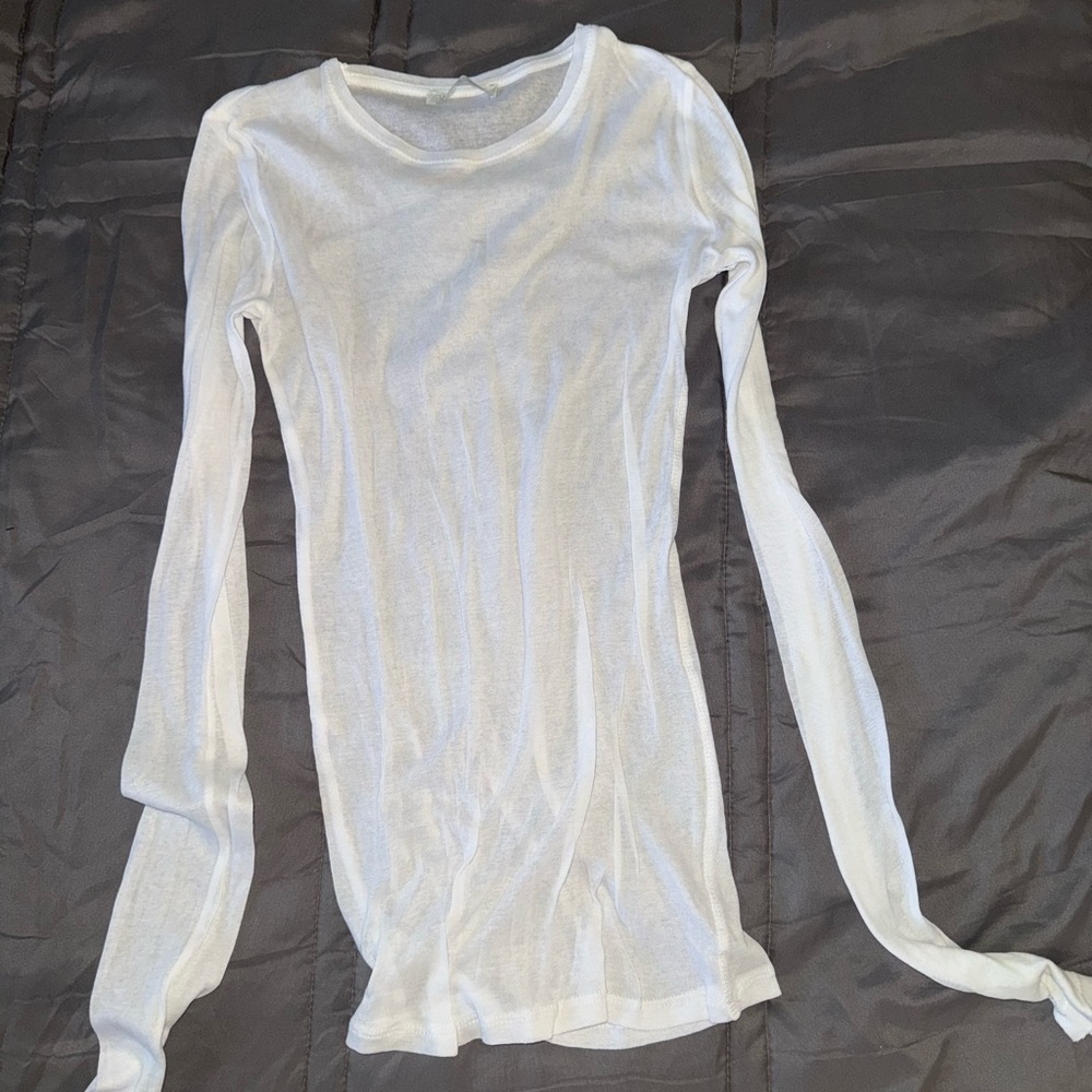White Mesh Sheer Long-Sleeve Top